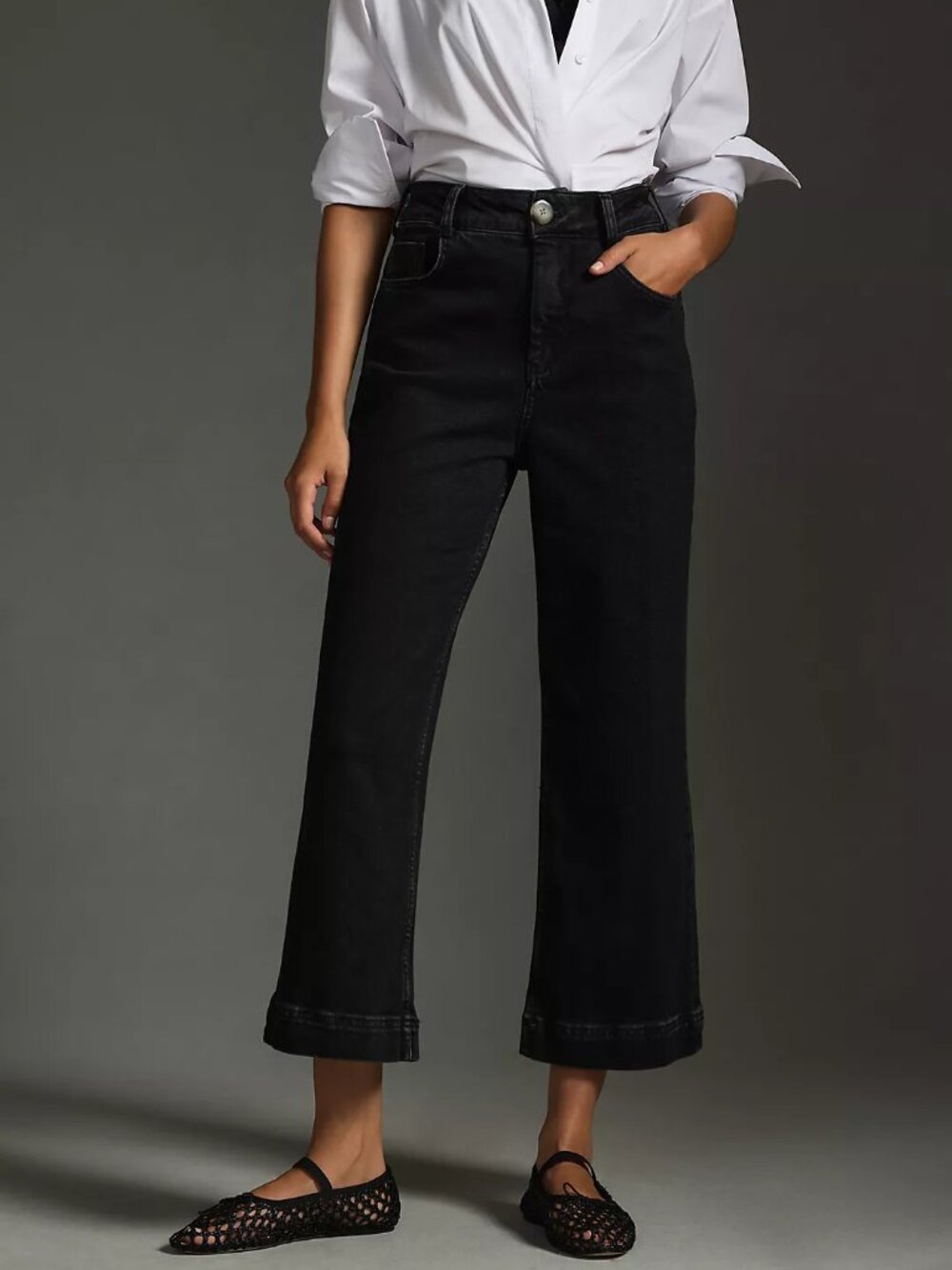Anthropologie PILCRO The Skipper High-Rise Crop Wide-Leg Jeans Black 27